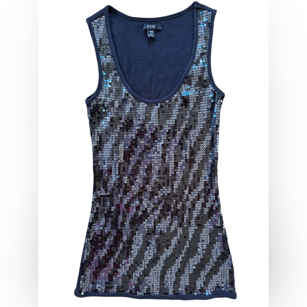 Jacob Sequinned Ribbed Zebra Tank Top